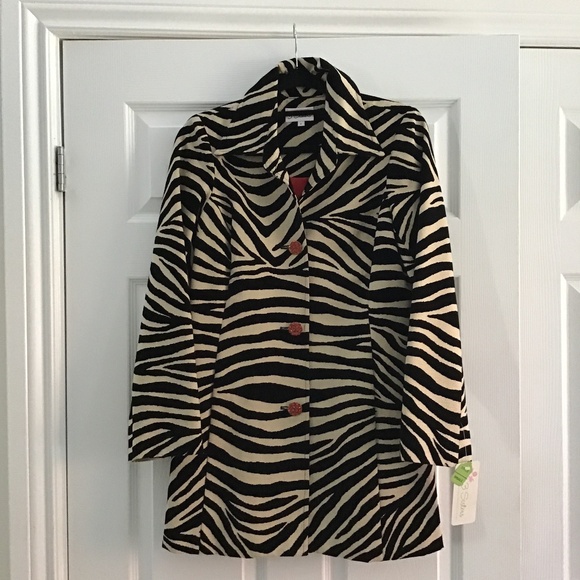Beautiful black/beige zebra print 3/4 textured coat size S - Picture 9 of 9